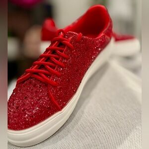 Hey Girl by Corkys Red Glitter Bedazzled Platform Shoes